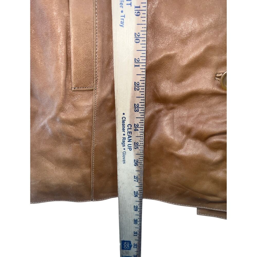 Women’s 20W Genuine Leather Jacket Cognac Brown Plus Size Blazer Coat Y2K - Picture 6 of 6